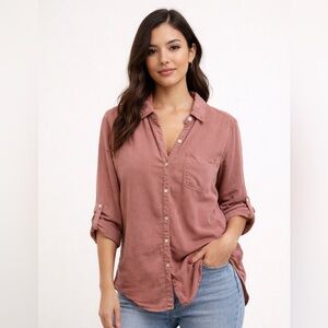 Sneak Peek Dusty Rose Button-Up Shirt |Roll Tab Sleeve Blouse |Casual Chic Top